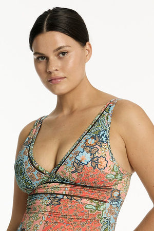 Sea Level Spliced Longline Tri Tankini - Java