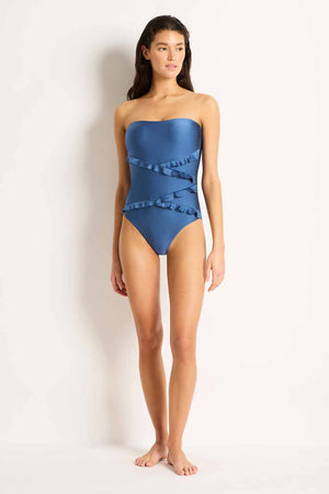 Monte and Lou Spliced Frill Bandeau One Piece - Lustre