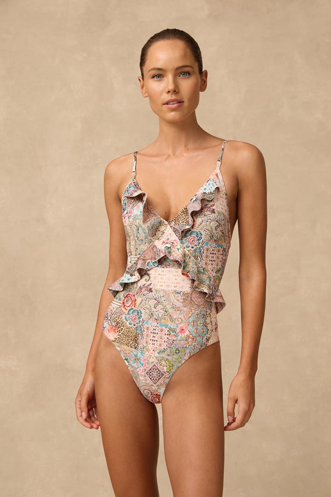 Monte & Lou Cross Front Frill One Piece - Francesca