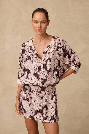 Monte & Lou 3/4 Sleeve Shirt Dress - Perla