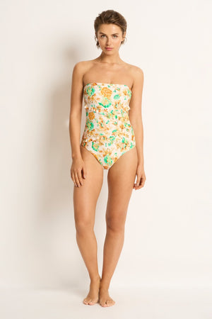 Monte & Lou Spliced Frill Bandeau One Piece - Romey