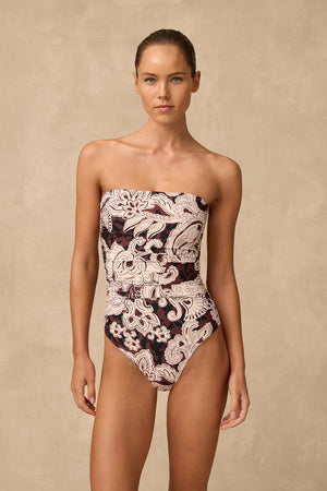 Monte & Lou Ruched Bandeau One Piece - Perla