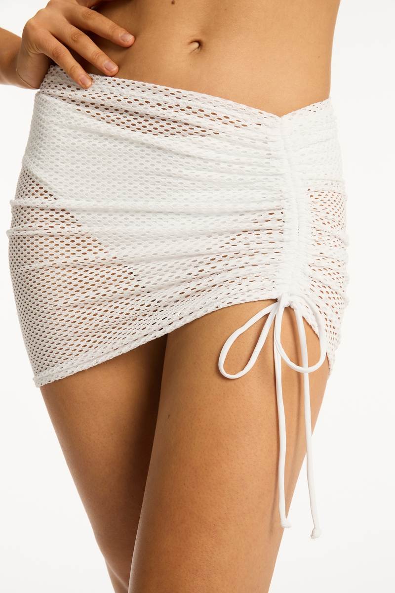 Sea Level Mesh Drawstring Mini Mesh Skirt - Surf