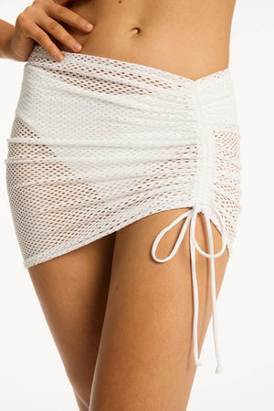 Sea Level Mesh Drawstring Mini Mesh Skirt - Surf