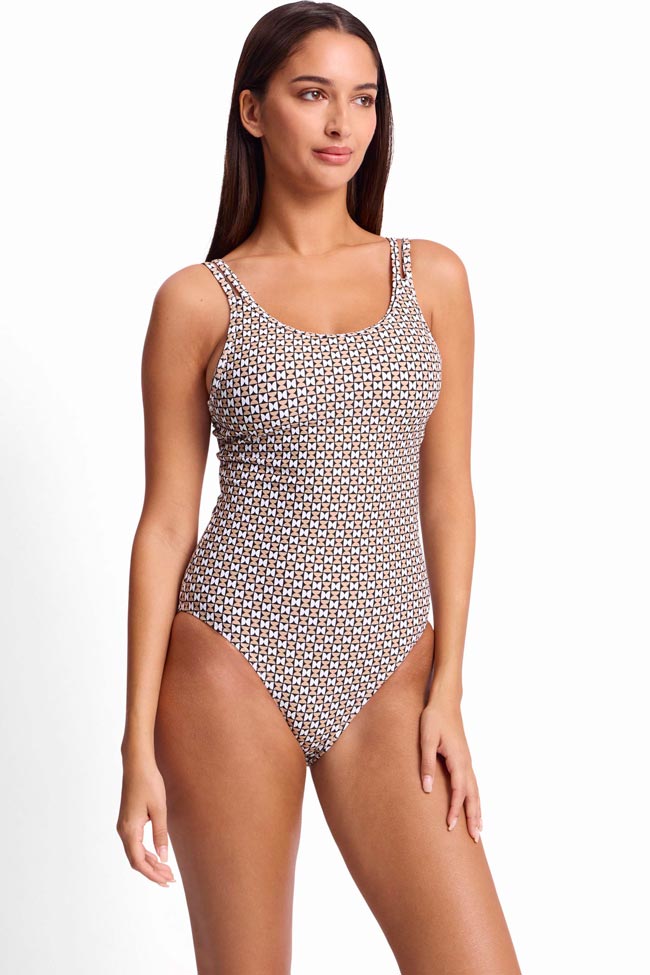 Sunseeker Cheeky Double Strap One Piece - Geomath
