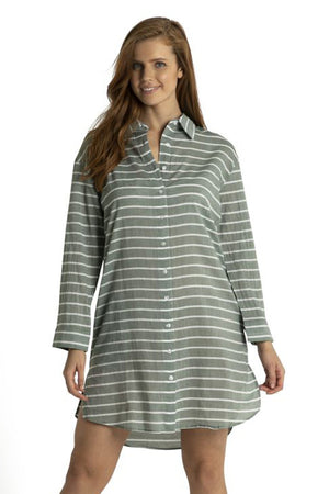 Sunseeker Button Through Painter Dress Sage - Santorini