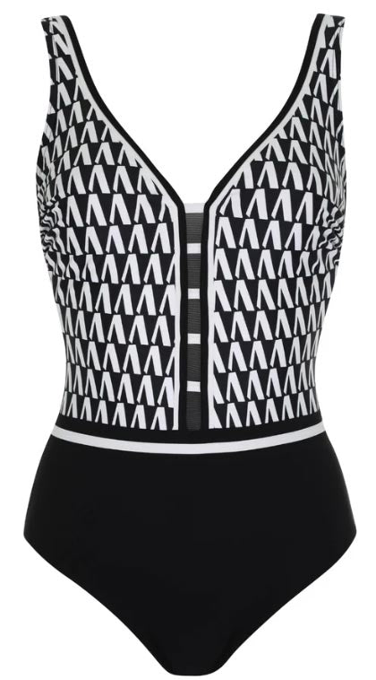 Sunflair Adjustable C-Cup V-Neck One Piece - Black and White