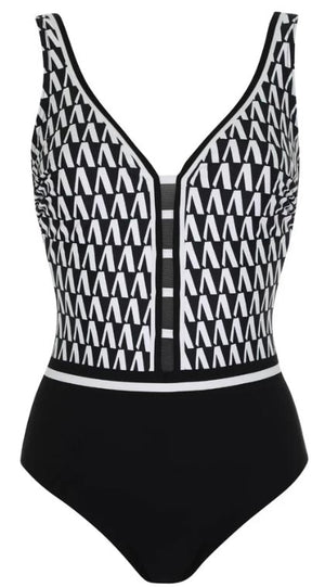 Sunflair Adjustable C-Cup V-Neck One Piece - Black and White