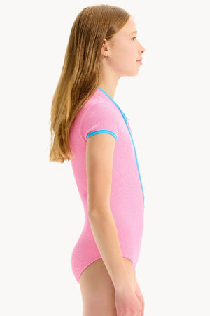 Seafolly Girls Short Sleeve Paddle Suit - Textured Contrast