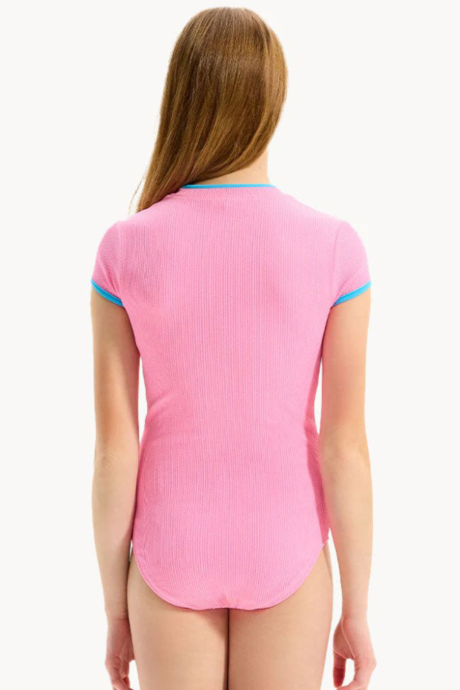 Seafolly Girls Short Sleeve Paddle Suit - Textured Contrast