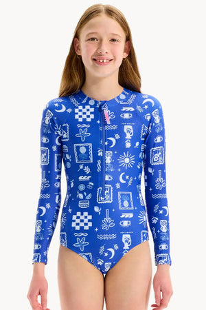 Seafolly Girls Zip Front Long Sleeve Paddle Suit - Amalfi