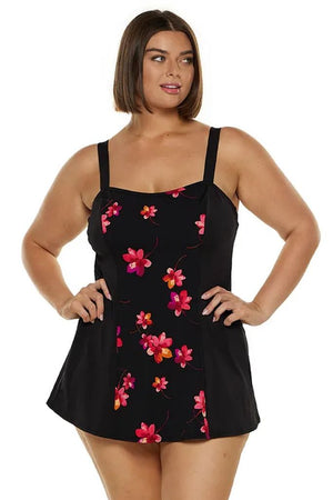 Capriosca Wide Strap Swim Dress - Pink Petals