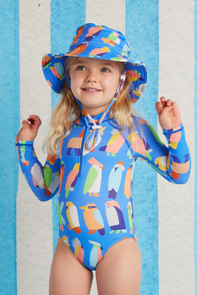 Halcyon Nights Kids Swim Bucket Hat - Flamin Galah