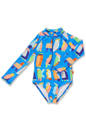 Halcyon Nights Kids Long Sleeve Zip Bather - Flamin Galah