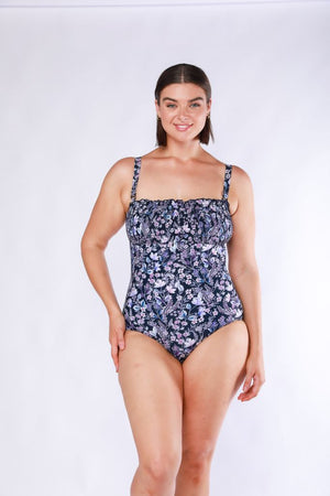 Capriosca Shirred One Piece - Navy Floral