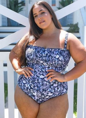 Capriosca Shirred One Piece - Navy Floral