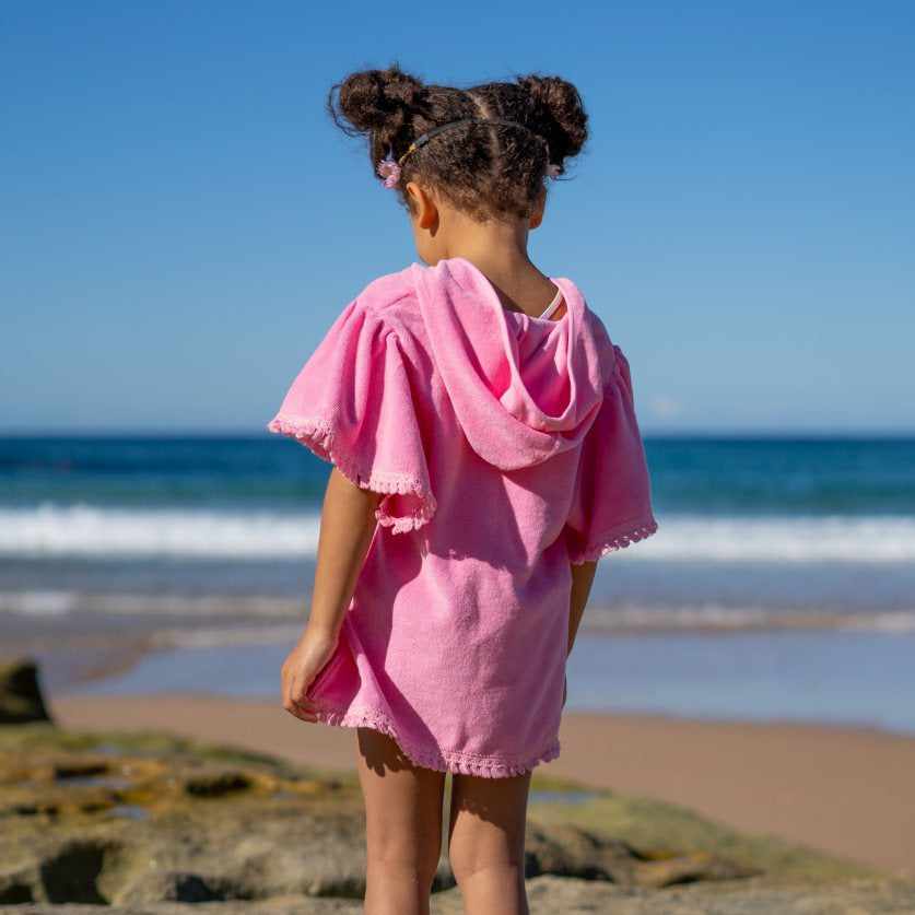 Salty Ink Little Girls Towel Coverup - Candy Pink