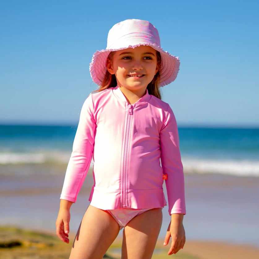 Salty Ink Little Girls Long Sleeve Rashvest - Candy Pink
