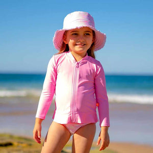 Salty Ink Little Girls Long Sleeve Rashvest - Candy Pink