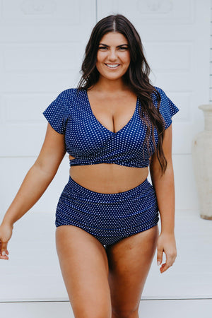 Capriosca wrap top - Navy Dots-Splish Splash Swimwear-Splish Splash Swimwear