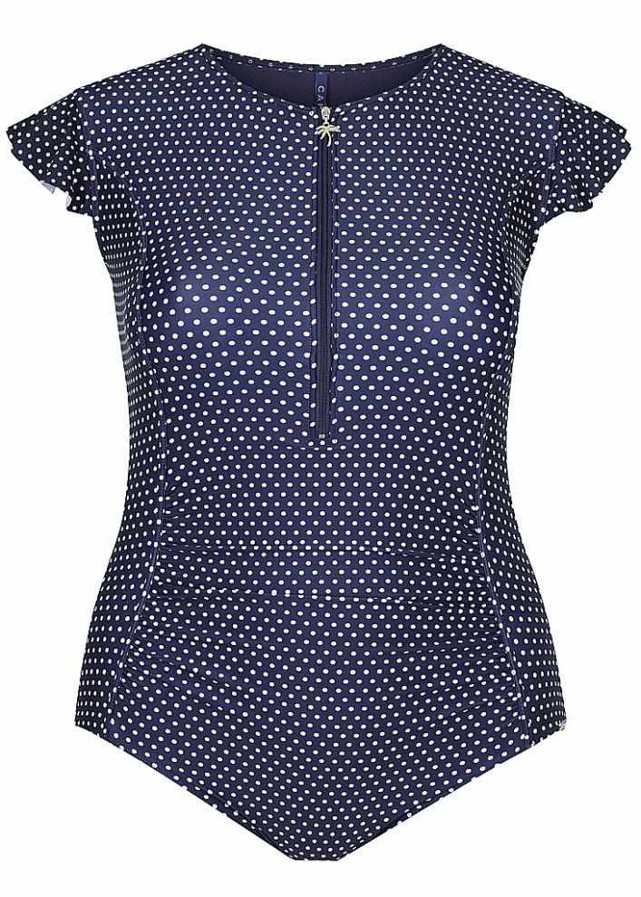 Capriosca Frill Sleeve One Piece - Navy & White Dots