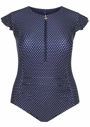 Capriosca Frill Sleeve One Piece - Navy & White Dots