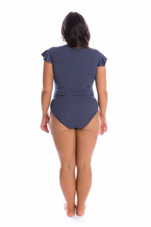 Capriosca Frill Sleeve One Piece - Navy & White Dots