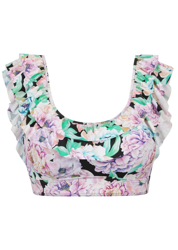 Capriosca Double Frill Bikini Top - Positano Black