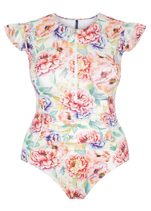 Capriosca Frill Sleeve One Piece - Positano White