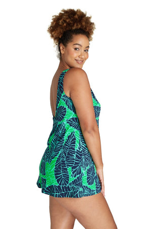 Genevieve Princess Line Swimdress with Mastectomy Pockets - Shadow Palms