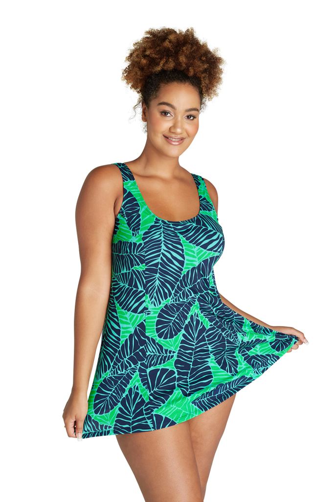 Genevieve Princess Line Swimdress with Mastectomy Pockets - Shadow Palms