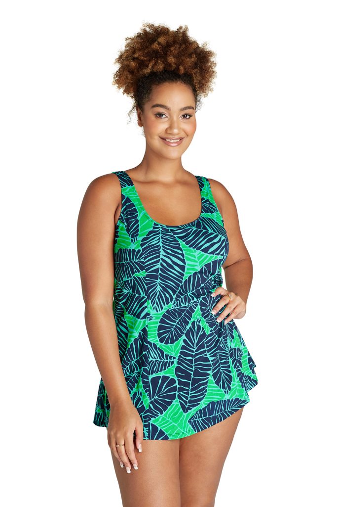 Genevieve Princess Line Swimdress with Mastectomy Pockets - Shadow Palms