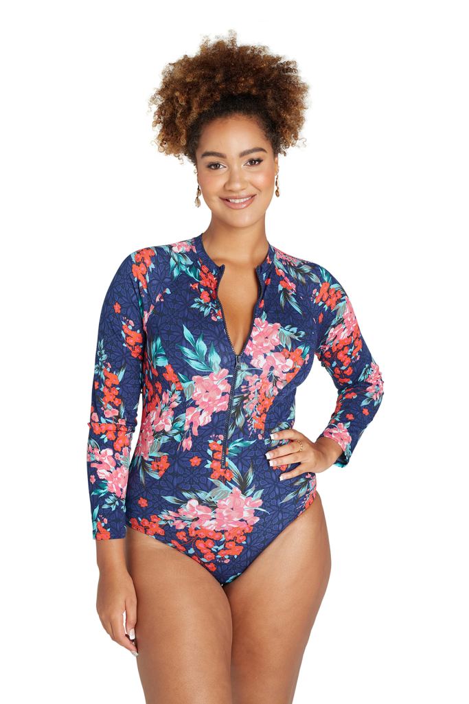 Genevieve Longsleeve Sunsuit with Mastectomy Pockets - Japanese Blossom