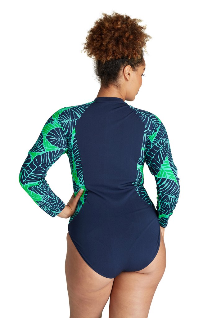 Genevieve Longsleeve Sunsuit with Mastectomy Pockets - Shadow Palms