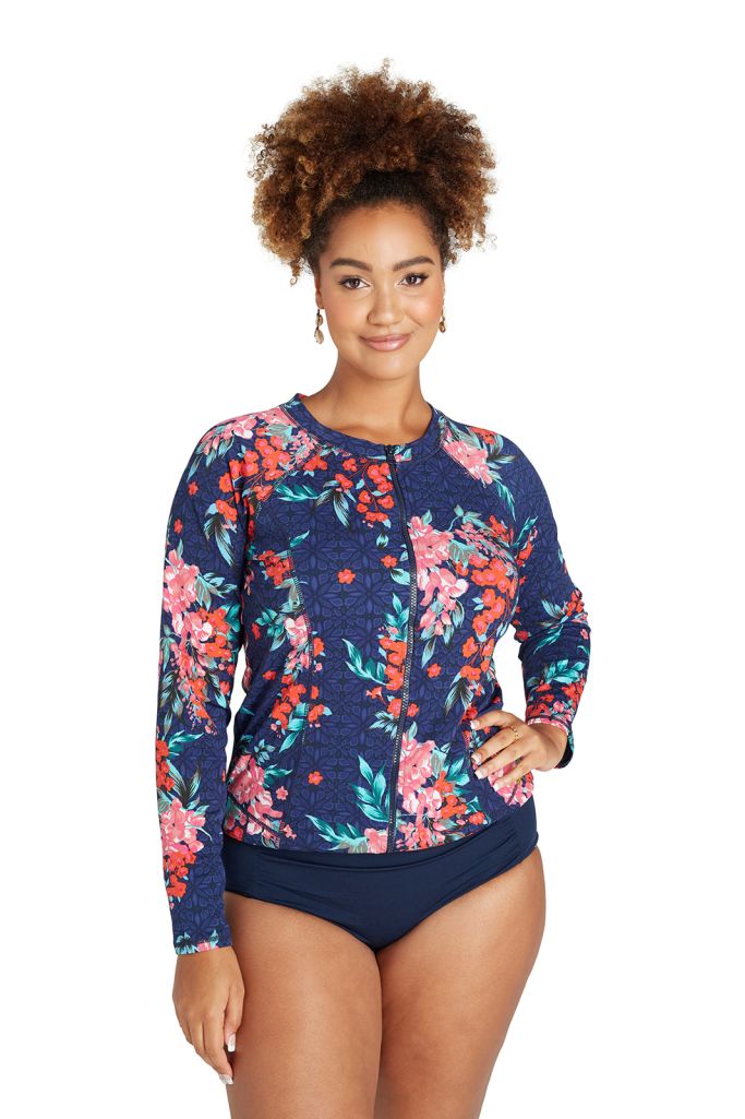 Genevieve Longsleeve Rash Vest with Mastectomy Pockets - Japanese Blossom