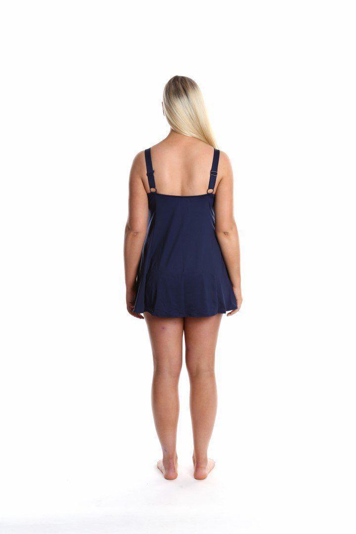 Capriosca Wide Strap Swim Dress - Navy Dots-Splish Splash Swimwear-Splish Splash Swimwear