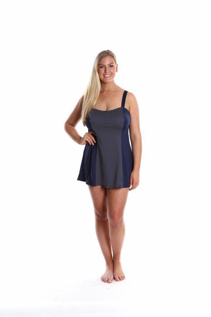 Capriosca Wide Strap Swim Dress - Navy Dots-Splish Splash Swimwear-Splish Splash Swimwear
