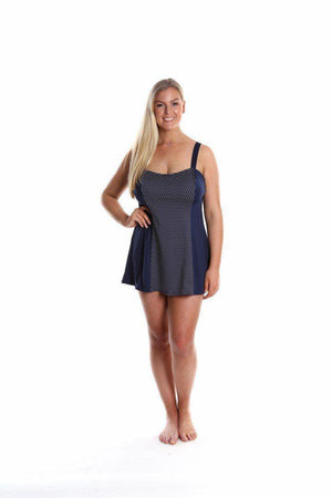 Capriosca Wide Strap Swim Dress - Navy Dots-Splish Splash Swimwear-Splish Splash Swimwear