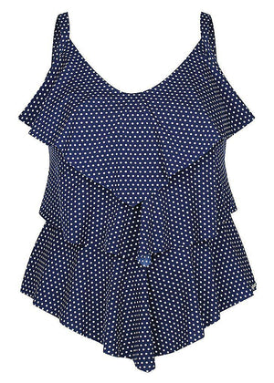 Capriosca 3 tier tankini top - Navy Dots-Splish Splash Swimwear-Splish Splash Swimwear