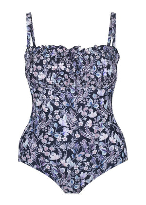 Capriosca Shirred One Piece - Navy Floral