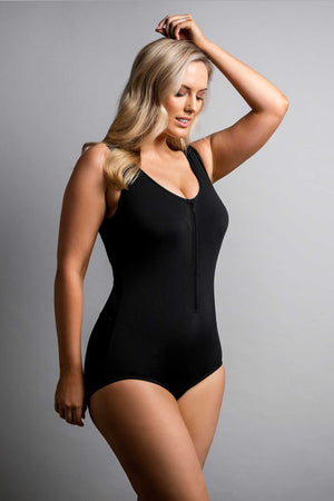 Funkita Form Ladies Zip Front One Piece - Still Black