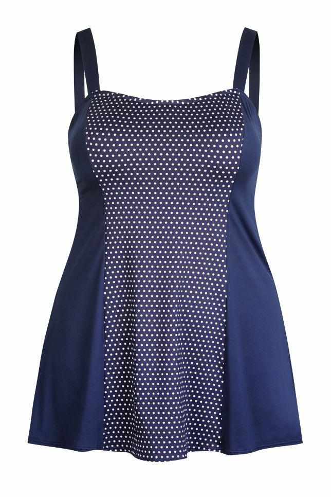 Capriosca Wide Strap Swim Dress - Navy Dots-Splish Splash Swimwear-Splish Splash Swimwear