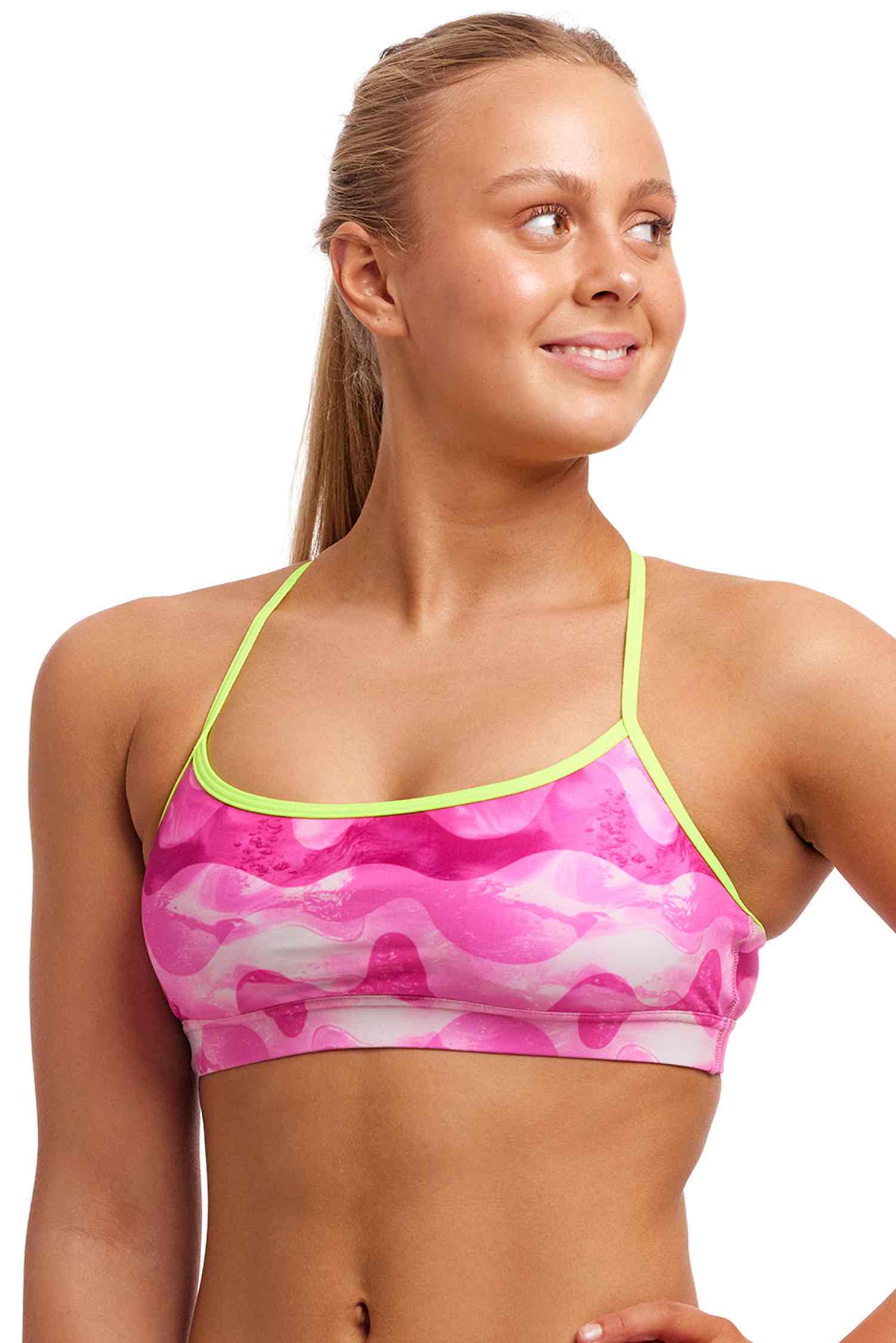 Funkita Ladies Swim Crop Top - Pink Caps