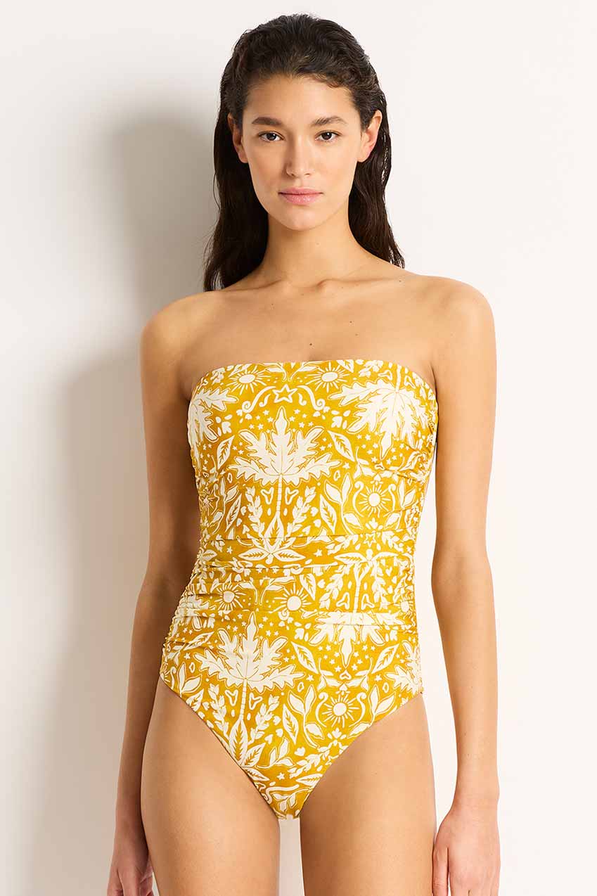 Monte and Lou Ruched Bandeau One Piece - Desert Gold