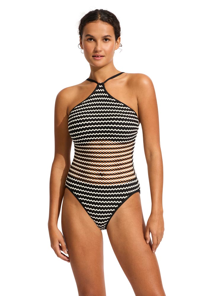 Seafolly DD High Neck One Piece - Mesh Effect