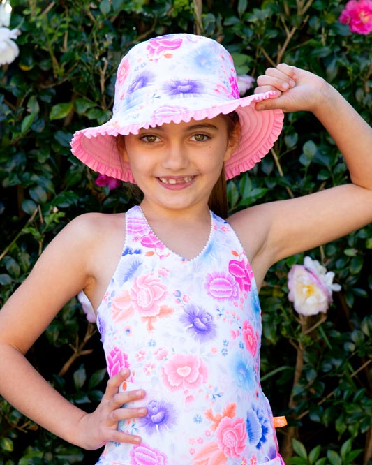 Salty Ink Toddler Girls Reversible Sunhat - Miss Peony