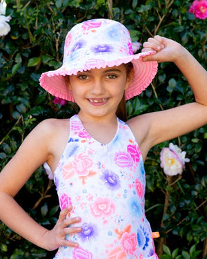 Salty Ink Toddler Girls Reversible Sunhat - Miss Peony