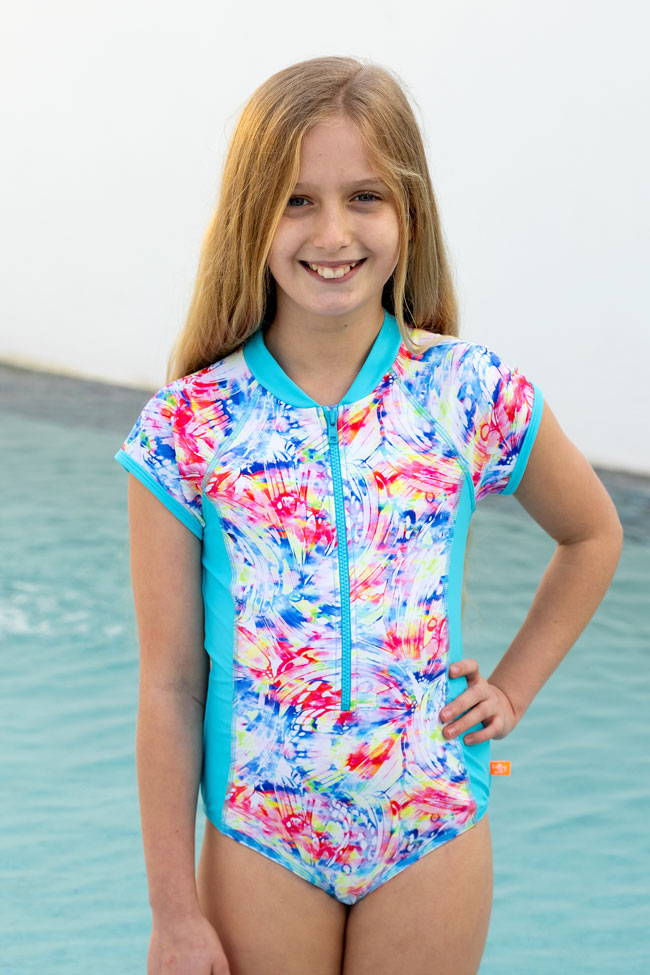 Salty Ink Girls Short Sleeve Surfsuit - Cosmik Crush