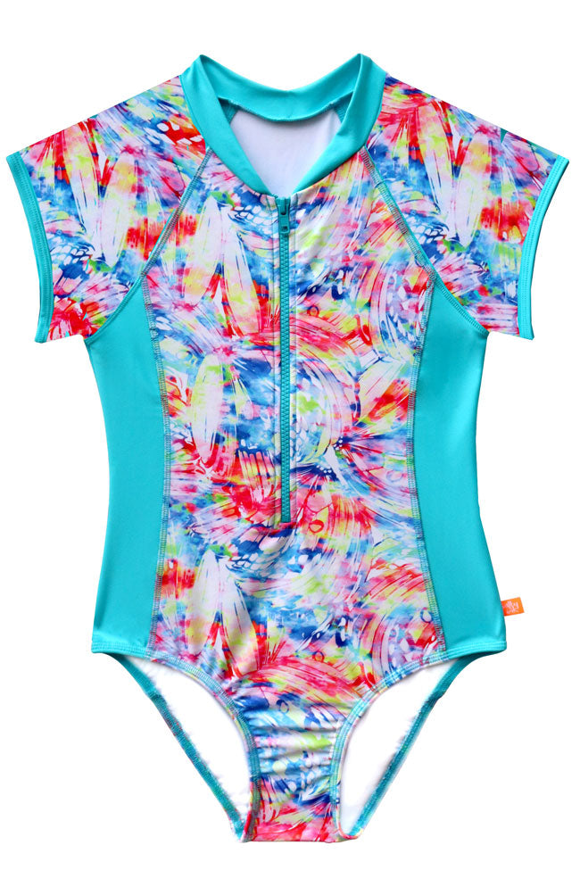 Salty Ink Girls Short Sleeve Surfsuit - Cosmik Crush