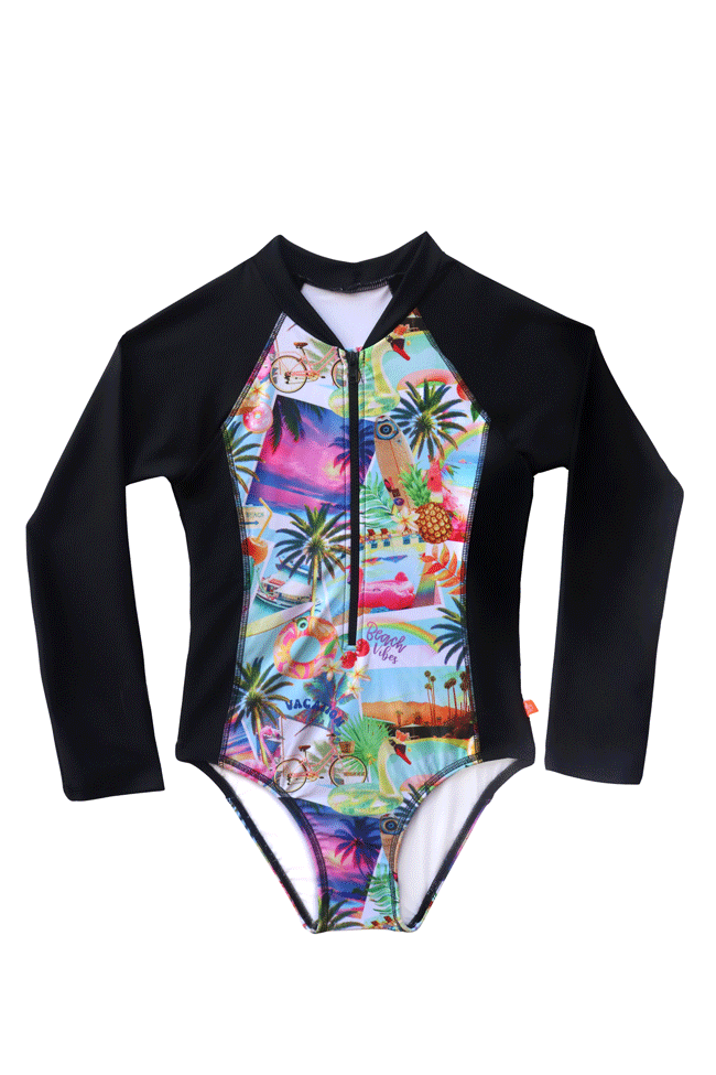Salty Ink Girls Long Sleeve Surfsuit - Summer Vacay